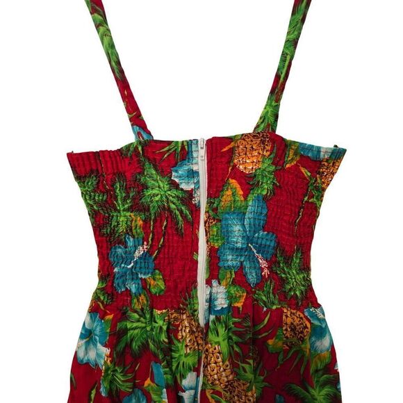 Vintage Hawaiian Floral Dress  Pineapple Print Sweetheart Neckline  fairycore - Picture 3 of 7